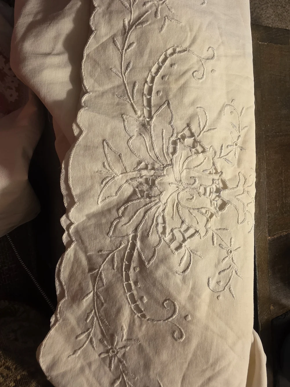 Embroidered White Scalloped Pillow Case- Unbranded
